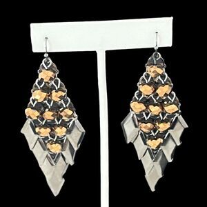 New Boutique Chandelier Earrings Hematite Tone Dangles Faceted Beads Women's 5A